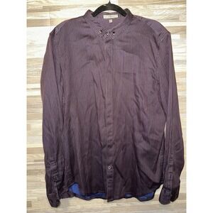 7 For All Mankind Long Sleeve Mens Button Up Shirt Blue Pink Stripe Size L